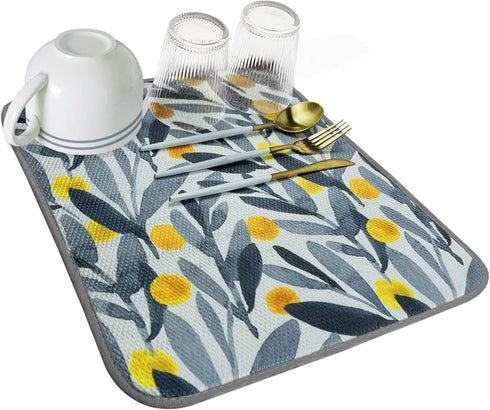 Microfiber Dish Drying Mat 16'' x 18'' - Super Absorbent Kitchen Counter Pad for Dishes, Coffee Maker Mat (Watercolor