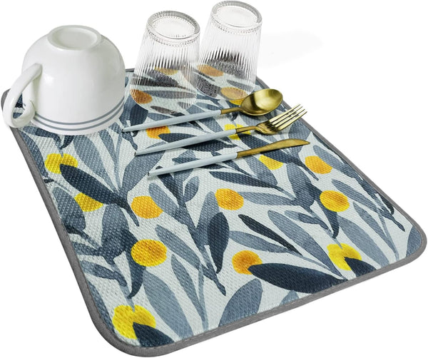 Microfiber Dish Drying Mat 16'' x 18'' - Super Absorbent Kitchen Counter Pad for Dishes, Coffee Maker Mat (Watercolor