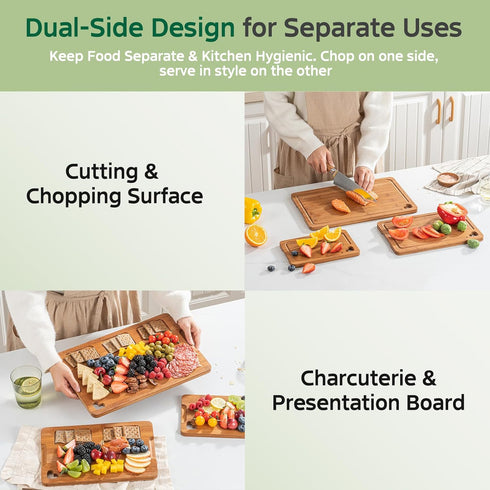 Kitchen(Set 3), Bamboo Cutting Boards for of Wood Cutting Board with Wood Storage Stand, Charcuterie & Chopping Board