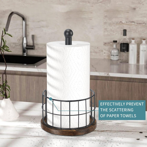 Standing Paper Towel Holder for Bathroom Countertop, Heavy Duty Wooden Base Paper Towel Rack for Kitchen