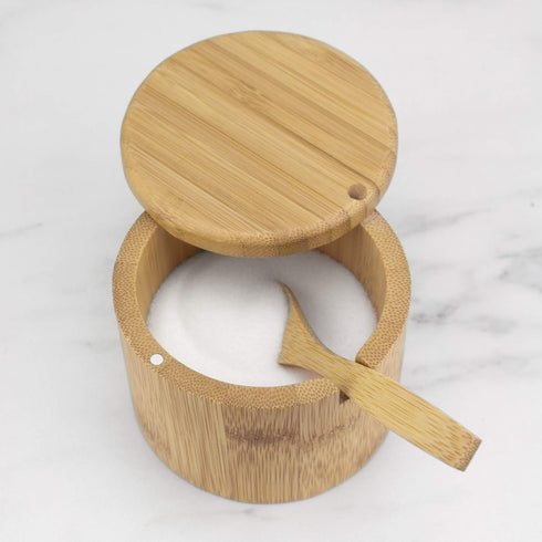 6 Totally Bamboo Little Dipper Salt Cellar Bamboo Storage Box with Magnetic Swivel Lid, Ounce Capacity, Includes Salt