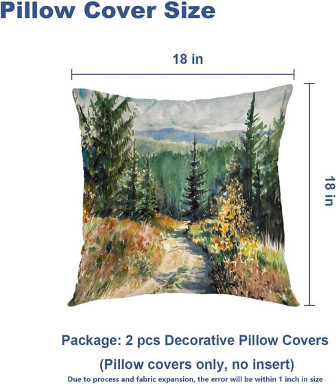 Batmerry Watercolors Landscape Throw Pillow Covers, Decorative Pillow Covers with Road in Mountains 18X18 in