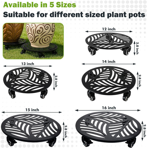 1 Pack 13 inches Metal Plant Caddy with Wheels Heavy-duty Large Iron Rolling Plant Stand with Casters Indoor Outdoor