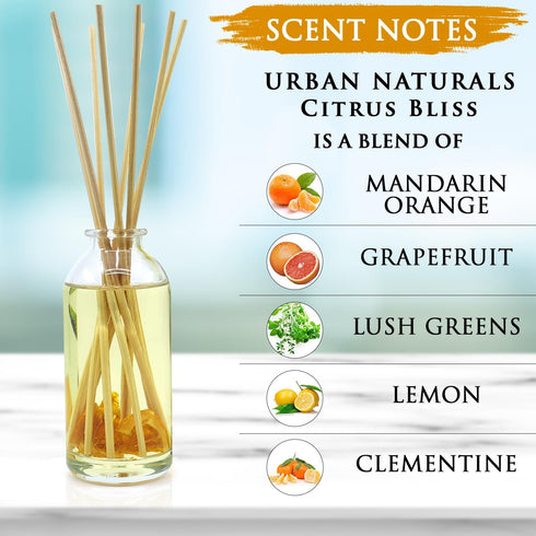 Urban Naturals Citrus Bliss Mandarin Orange & Grapefruit Essential Oil Reed Diffuser with Real Orange