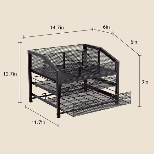 Countertop, Homsorout Coffee Bar Organizer - Coffee Station for Metal and Wood K Cup holder Storage Basket for Syrup