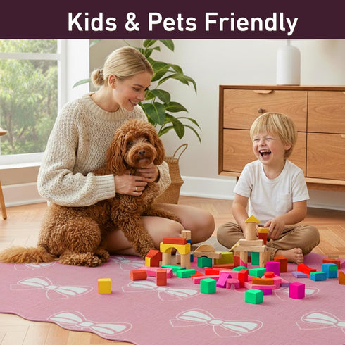 Rug,4x6 Pink Bow Area Solid Color Aesthetic Carpets for Living Room Nursery Dorm Playroom,Machine Washable Wavy Non