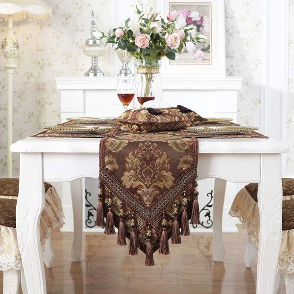 vctops Vintage Luxury Jacquard Damask Floral Table Runners Coffee Tea Table Decoration with Multi-Tassels 13"x61"