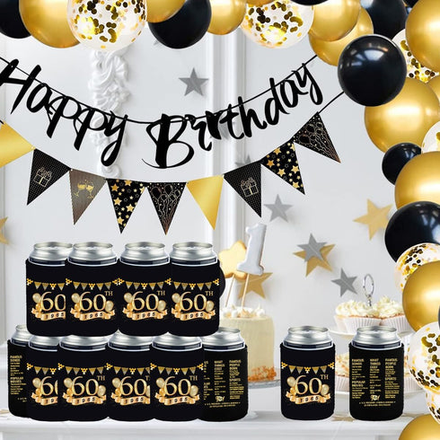 60th Birthday Can Cooler Sleeves, Pack of 12-1962 Sign - 60th Anniversary Decorations - Dirty 60th Birthday Party