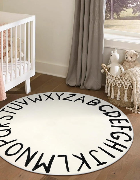 Classroom(40",Black) LIVEBOX ABC Play Room Kids Round Rug for Bedroom, Washable Nursery Rug for Baby, Circle Area Rug
