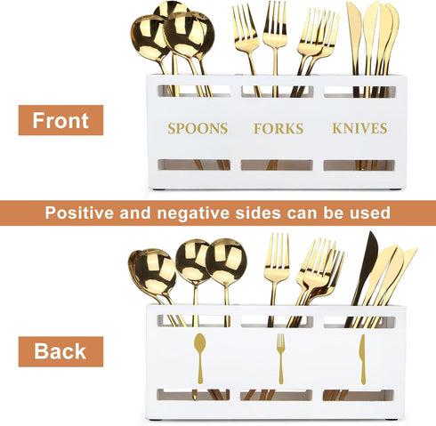 Ayiaren Wood Flatware Silverware Caddy, White Cutlery Holder for Kitchen Utensils Organizer