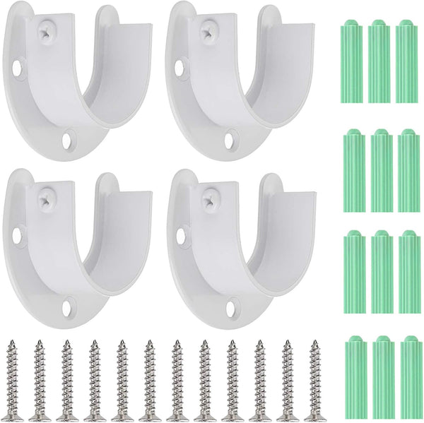 OwnMy 4 Packs Closet Rod End Supports, U Shaped Stainless Steel Flange Rod Holder for Wardrobe Shelf, White