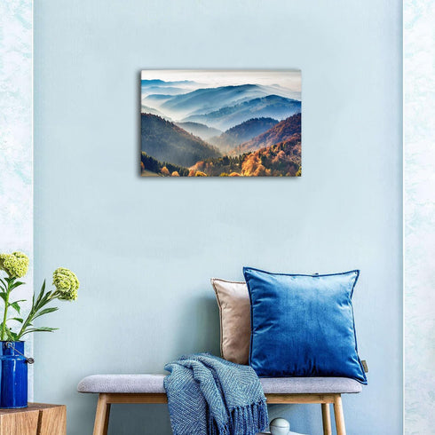 Foggy Mountain Wall Art Canvas, Misty Forest Picture Wall Decor for Living Room, Nature Landscape Painting Modern