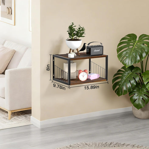 Alytree Floating Nightstand, Wood Floating Bedside Table with Cable Hole, Wall Mounted Nightstand for Bedroom, Living