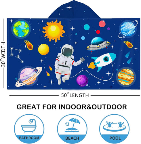 30" 50 Bonsai Tree Spaceman Hooded Beach Towel for Kids, Cute Space Man Bath Towel with Hood, Boy Microfiber Super