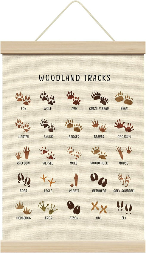 ZEDEV Woodland Tracks Poster Hanger with Wood Frames 12x16 Inches, Forest Animals