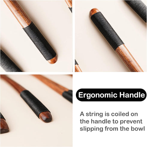 Muulaii 6 Pieces Wooden Spoons, 9 Inch Long Handle Soup Spoons, Japanese Style Kitchen Utensil for Korean Food Cooking