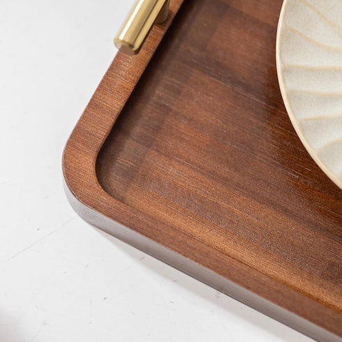 XZHXFX Bamboo Serving Tray with Gold Handles, Food Tray for Breakfast,Coffee Table,Dinner & Bar, Decorative Tray