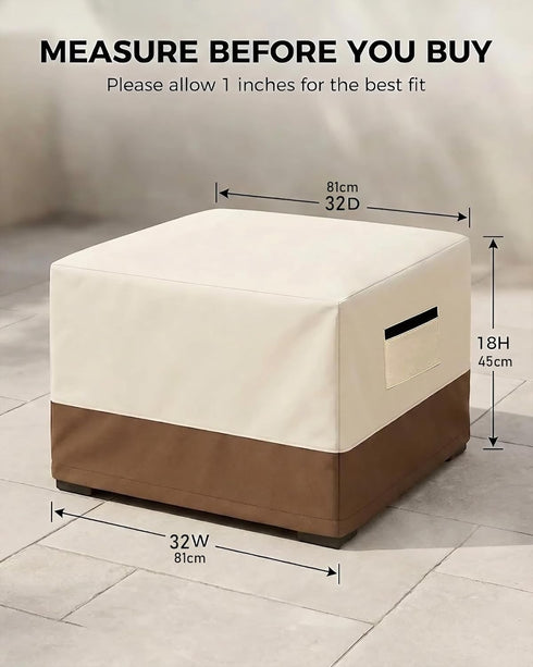 Yagvany 600D 32 32 18 Inch, Waterproof Patio Ottoman Cover, Square Outdoor Side Table Furniture Cover with Padded