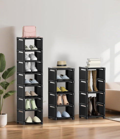 8 Closet Narrow Shoe Rack Tier, Slim Vertical Shoe Organizer for Small Spaces, Stackable Shoe Storage Shelf with Metal