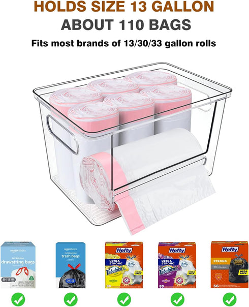 2 Pack, 13/30/33 Trash Bag Dispenser Stackable Acrylic Garbage Bags Dispenser with Bamboo Lid, Extra Large Clear Under