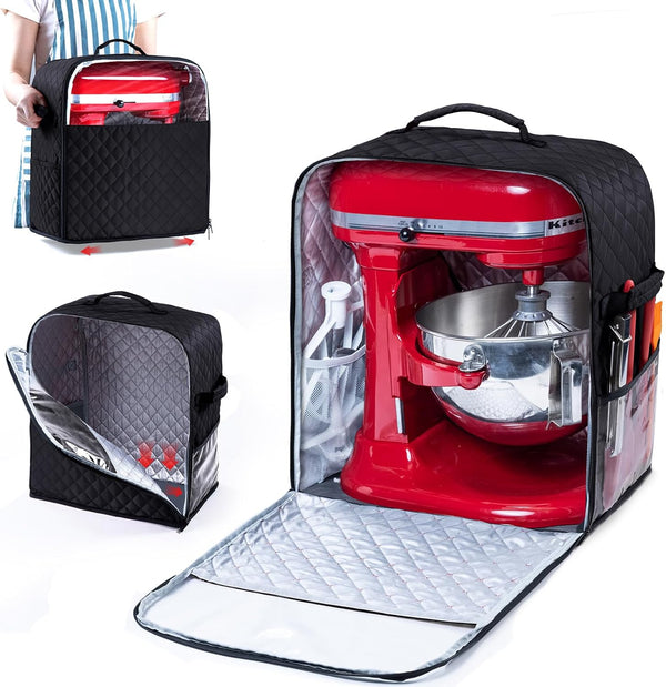 BAGSPRITE Stand Mixer Cover with Appliance Sliders Base for KitchenAid Mixer, Storage Bag with Pockets for Accessories