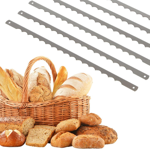 6 Pcs Bread Bow Knife Stainless Steel Replacement Blades, Serrated Bread Blade with Screws for Easy Cutting, Wooden