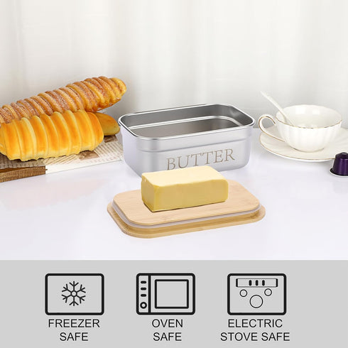 Stainless Steel Butter Dish with Lid, Kitchen Butter Keeper Container, Silicone Sealing, Holds 1 Stick West Coast Butter
