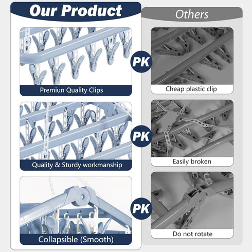 Aolloa Clothes Drying Rack - 32 Clothespins, Foldable Hanging Drying Racks with 360 Rotatable Hook (Blue)