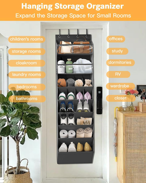 LEHKG 8 6 8 Closet Over The Door Shoe Storage Organizer, Tiers Hanging Shoe Rack Behind Door Shoe Holder with Large