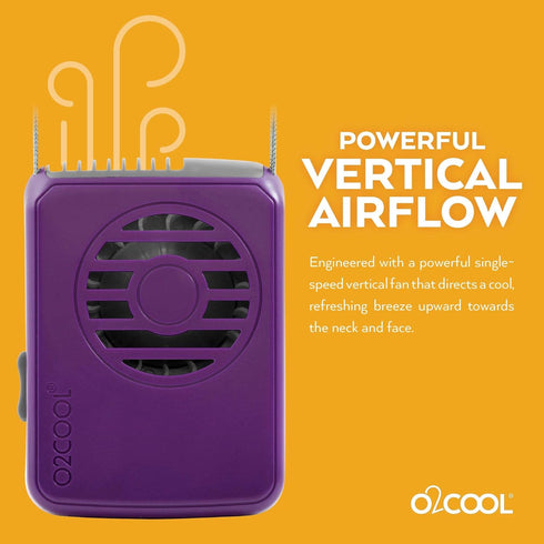 O2COOL Battery Powered Deluxe Necklace Fan for Personal Cooling with Adjustable Lanyard - Purple
