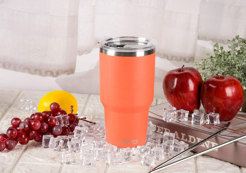 D·S 30oz Orange Tumbler, Stainless Steel Insulated Travel Mug with Straw Lid and Cleaning Brush