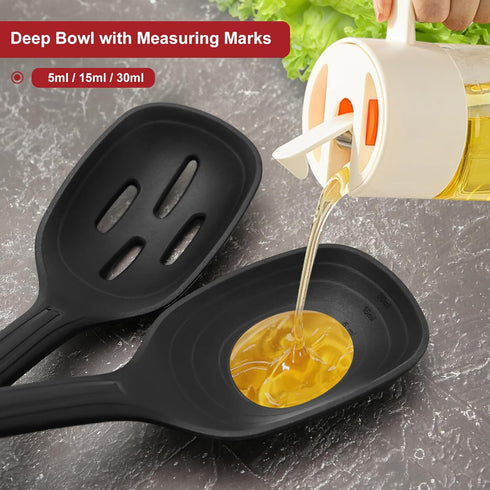 Silicone Cooking Spoon Set - Premium Non-Stick Solid and Slotted Spoon Pack of 2 for Mixing, Serving, Stirring