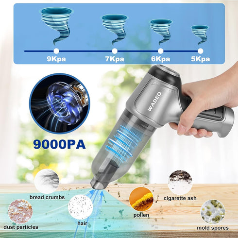 WADEO Handheld Vacuum Cordless, 9000PA Car Vacuum Portable Cordless, Mini Vacuum Cleaner, 0.7lb Ultra-Light, 4-in-1 Versatile Rechargeable Handheld Vacuum for Car, Home, Pet Hair Cleaning by WADEO