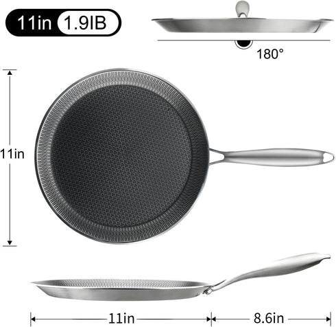 Nonstick Crepe Pan, 11Inch Stainless Steel Crepe Pan, Honeycomb Coating Flat Skillet Tawa Dosa Tortilla Omelet Griddle Pan, PFOA Free, Induction Compatible by DCIGNA