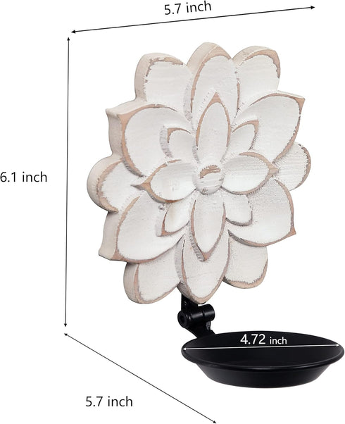 Set Farmhouse Candle Sconces of Two, Handcarved Wall Candle Holders Decorative, Flower Pattern, Distressed Finish