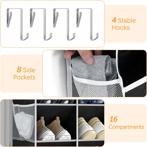 8 16 50lbs 16-24 Closet, Yecaye Tier Over the Door Shoe Organizer of Deep Compartments, Load Shoe Rack for Door