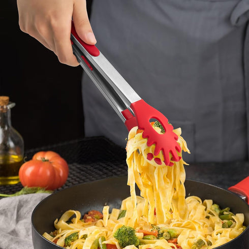 2 9-Inch 12-Inch PCS Pasta Tong Spaghetti Tongs, & Heat Resistant Silicone Pasta Tongs Spaghetti Server With Teeth