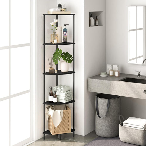 Yoobure 5-Tier Corner Shelf Stand, Tall Corner Bookshelf for Bedroom, Living Room, Narrow Display Shelf