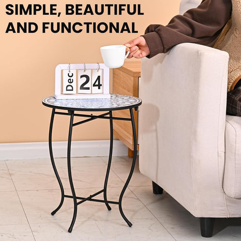 Weogot 14 Round Side Table, Patio Accent Weather Resistant Metal Side Table for Livingroom Patio Balcony Yard Porch