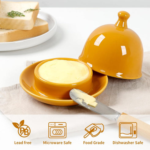 2026 17 OZ 2 Butter dish, Ceramic Small Butter Dish with Lid, NEW Original Design Mini Butter Crock Keeper with Handle
