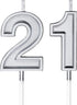 21st Birthday Cake Candles - Happy Birthday Numeral Topper Decoration for Wedding Anniversary Celebration (Silver)