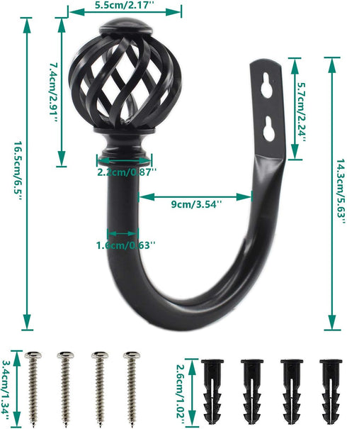 2 Pack Curtain Holdbacks, ULIFESTAR U Shaped Wall Mounted Tieback Hooks for Home Decor (Black)