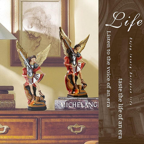 QIANLING 8.7 inch St Michael Statue, Archangel Michael Collectible Sculpture Defeating Lucifer