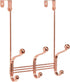 iDesign York Metal Over the Door Organizer, 3-Hook Rack for Bedroom, Closet, Bathroom, Rose Gold, 4" x 8.3" x 11"