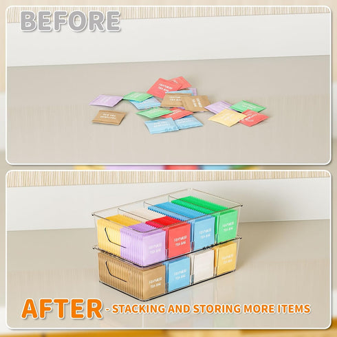 Yieach 6 Pack Stackable Snack Organizer for Pantry Shelf,Clear Pantry Organizers and Storage Bins