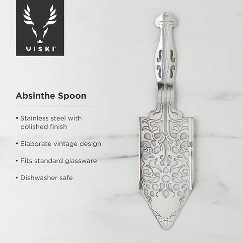 Viski Spoon-Vintage Style Absinthe Dripper with Perforations-Dishwasher Safe Stainless Steel Set of 1, Silver