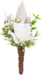 Rose Boutonniere for Men Wedding, Handmade White Corsage Feather Boutonniere for Formal Dinner Party Ceremony
