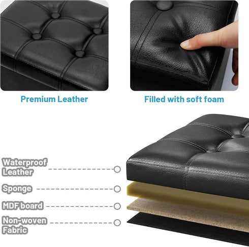 15x15x15 Bsketa Storage Ottoman Foot Rest Stool, Small Leather Storage Ottomans Bench, Folding Footstool with Side