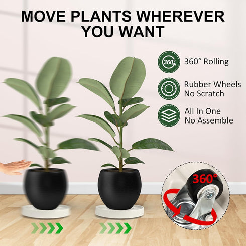 12Inch 4 2Pack Plant Caddy with Hidden Wheels, Rolling Plants Stand with Wheel, Invisible Casters, Indoor Plant Saucers