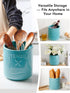 AISBUGUR Large Ceramic Utensil Holder, 7.5" H×6.3" W with Slanted Mouth, Non-Slip Cork Base for Kitchen Decor